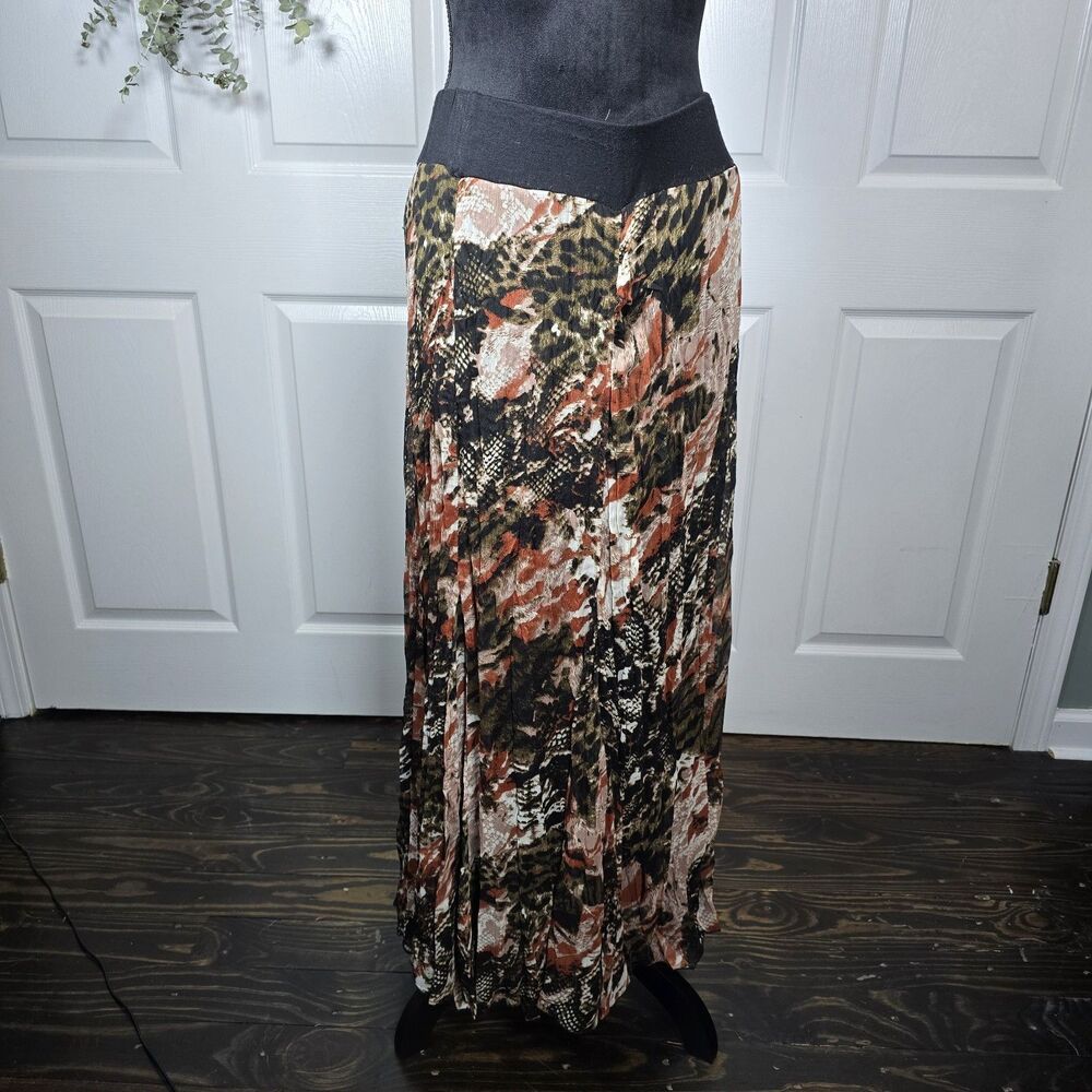 LM Studio Multicolor Brown Black Lined Maxi Skirt 12 Boho Earthy